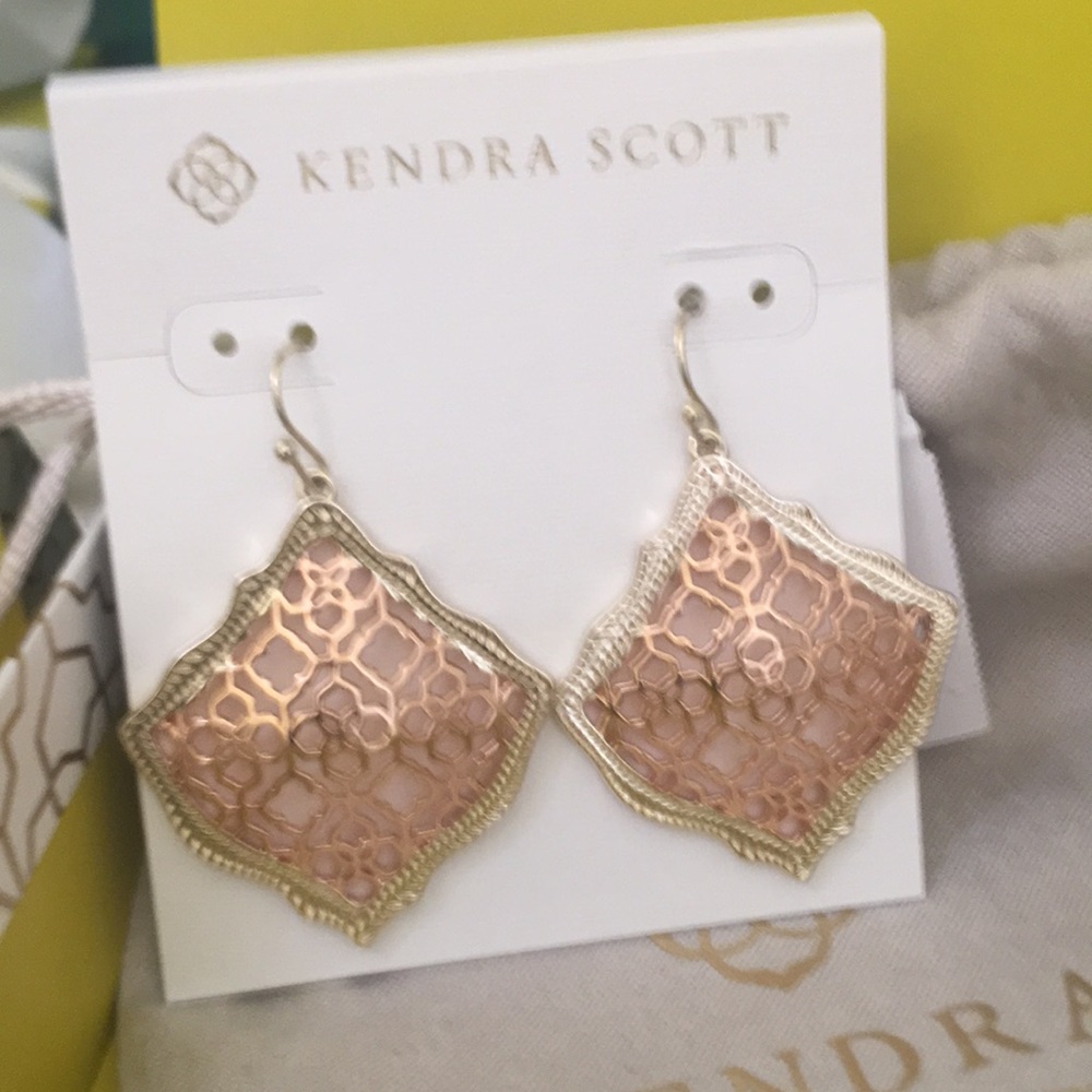 New Kendra Scott Bi-Colored Gold Drop Earrings Rose Gold Filigree Mix Gift Boxed
